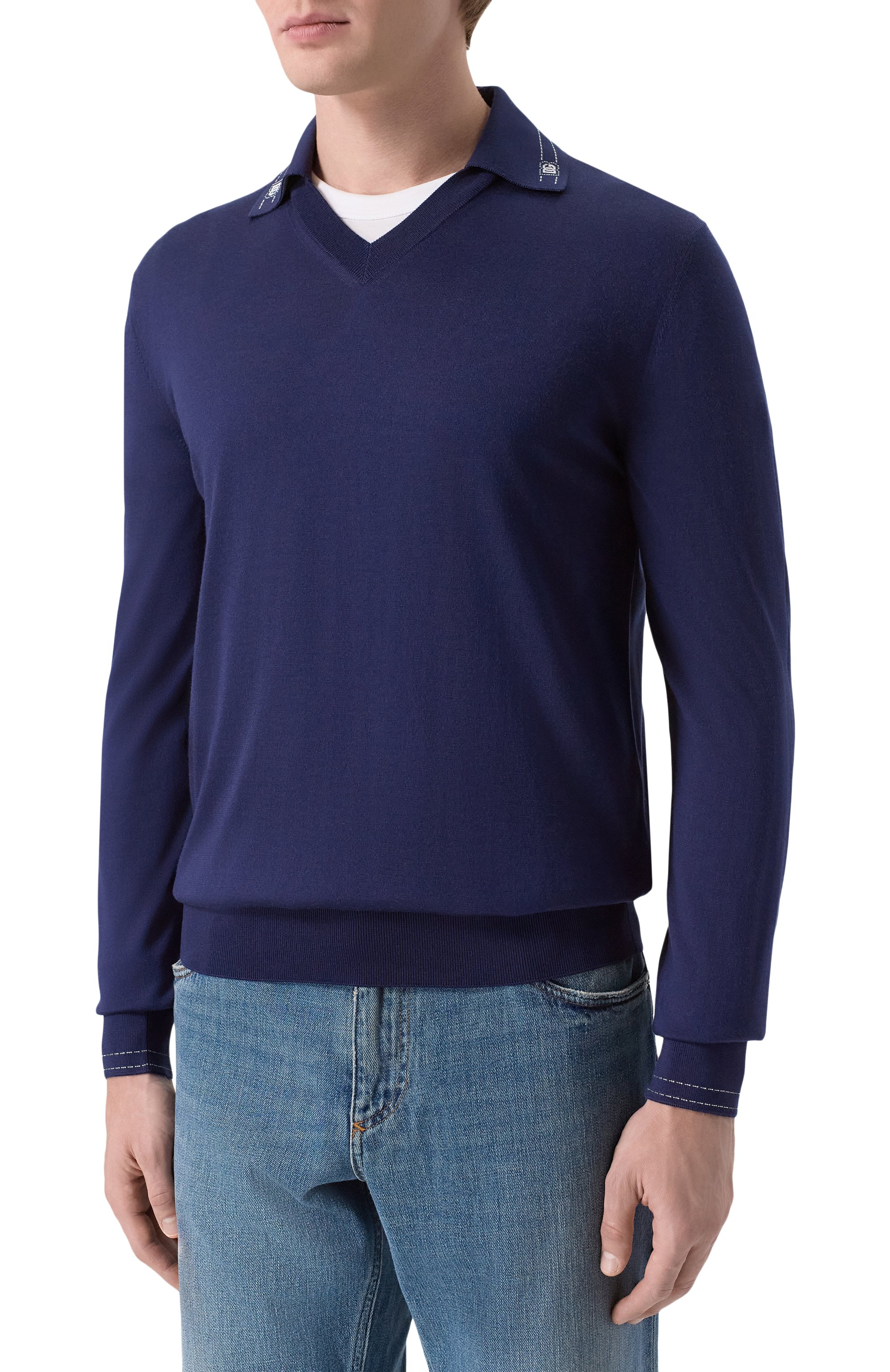 Шелковое поло DOLCE & GABBANA темно-синего цвета по цене 199500 руб., арт. GXZBAT/JBS0I, фото 3 Шелковое поло DOLCE & GABBANA, арт. GXZBAT/JBS0I, фото 3