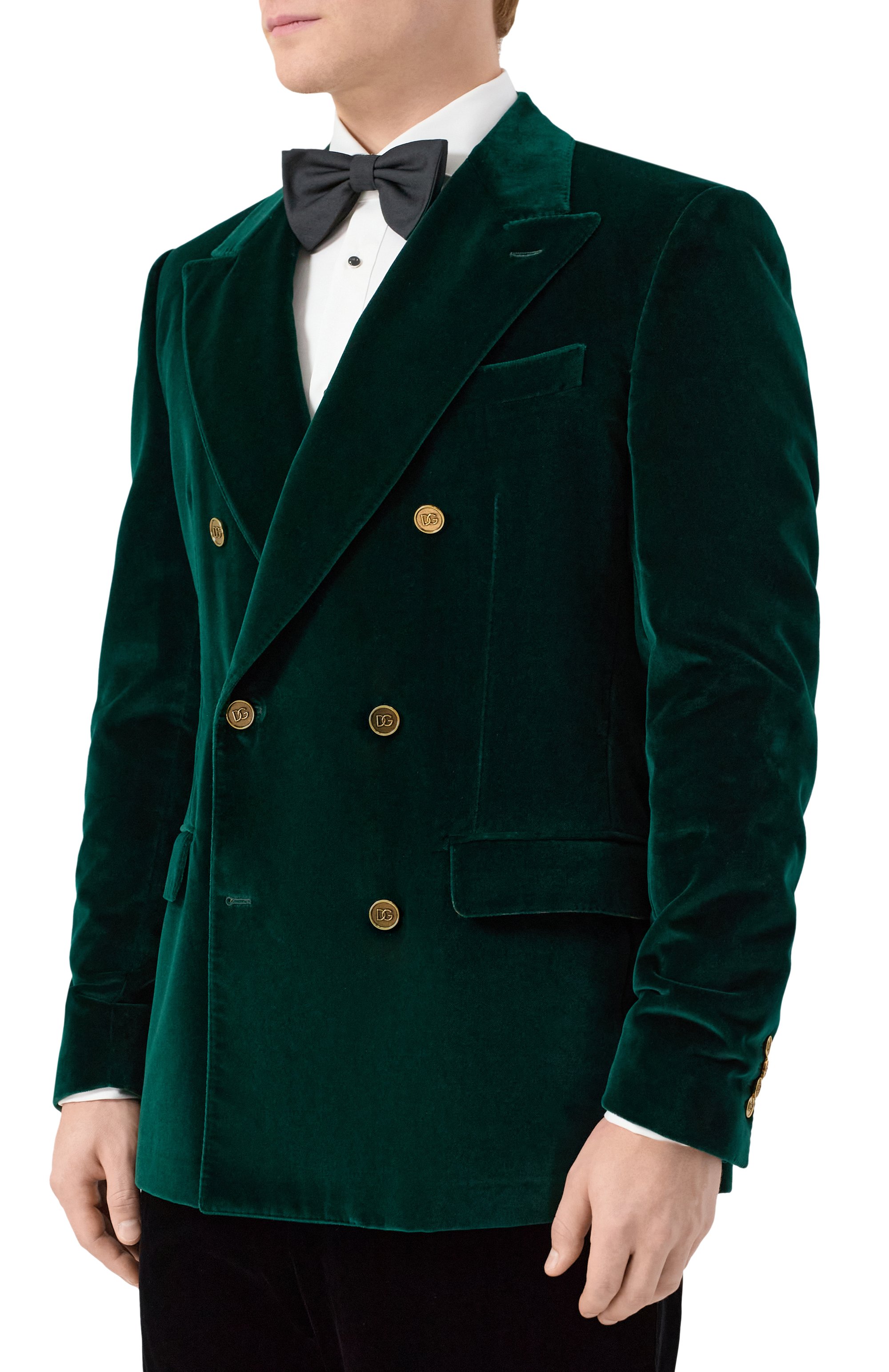 Бархатный пиджак DOLCE & GABBANA темно-зеленого цвета по цене 385500 руб., арт. G2TV8T/FUVKR, фото 3 Бархатный пиджак DOLCE & GABBANA, арт. G2TV8T/FUVKR, фото 3