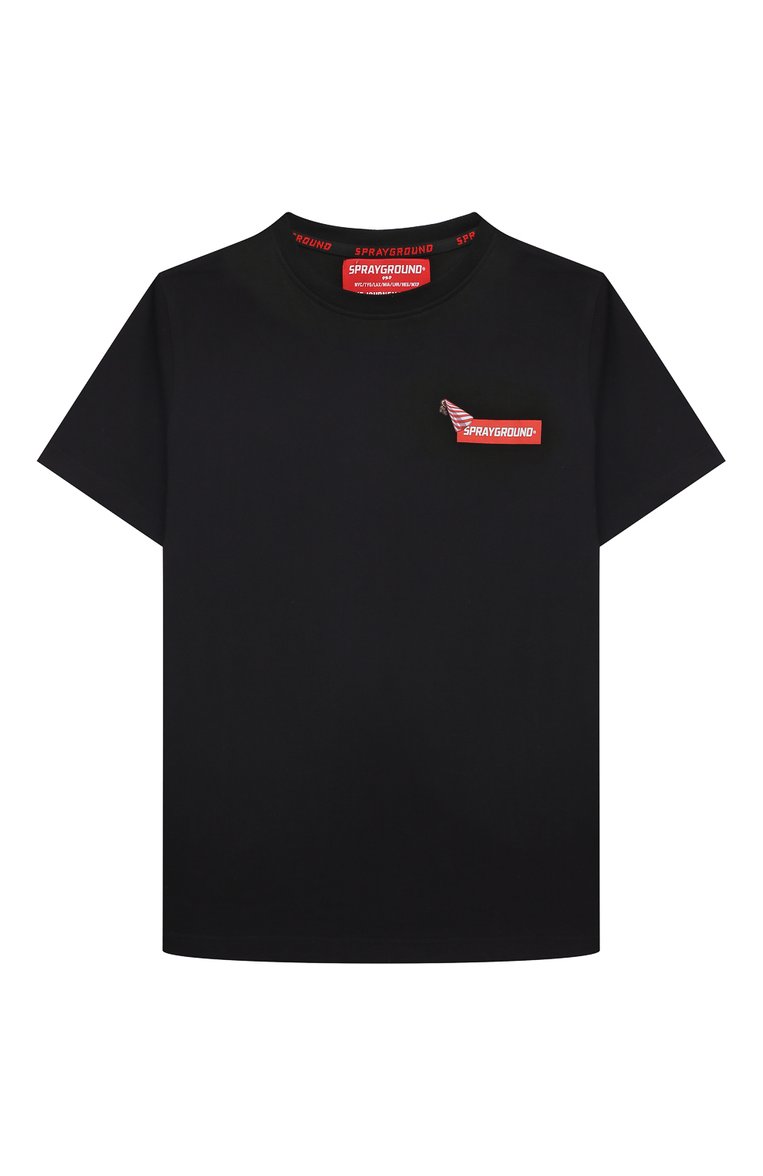 Детская хлопковая футболка SPRAYGROUND черного цвета, арт. SPY701BLK | Фото 1 (Рукава: Короткие; Материал сплава: Проставлено; Материал внешний: Хлопок; Драгоценные камни: Проставлено)