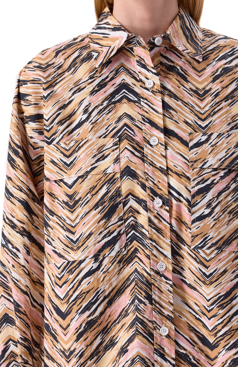 Женская хлопковая рубашка MISSONI разноцветного цвета, арт. DS25SJ0I/BW00VY | Фото 5 (Рукава: Длинные; Длина (для топов): Удлиненные; Материал внешний: Хлопок; Принт: С принтом; Женское Кросс-КТ: Рубашка-одежда; Стили: Кэжуэл)