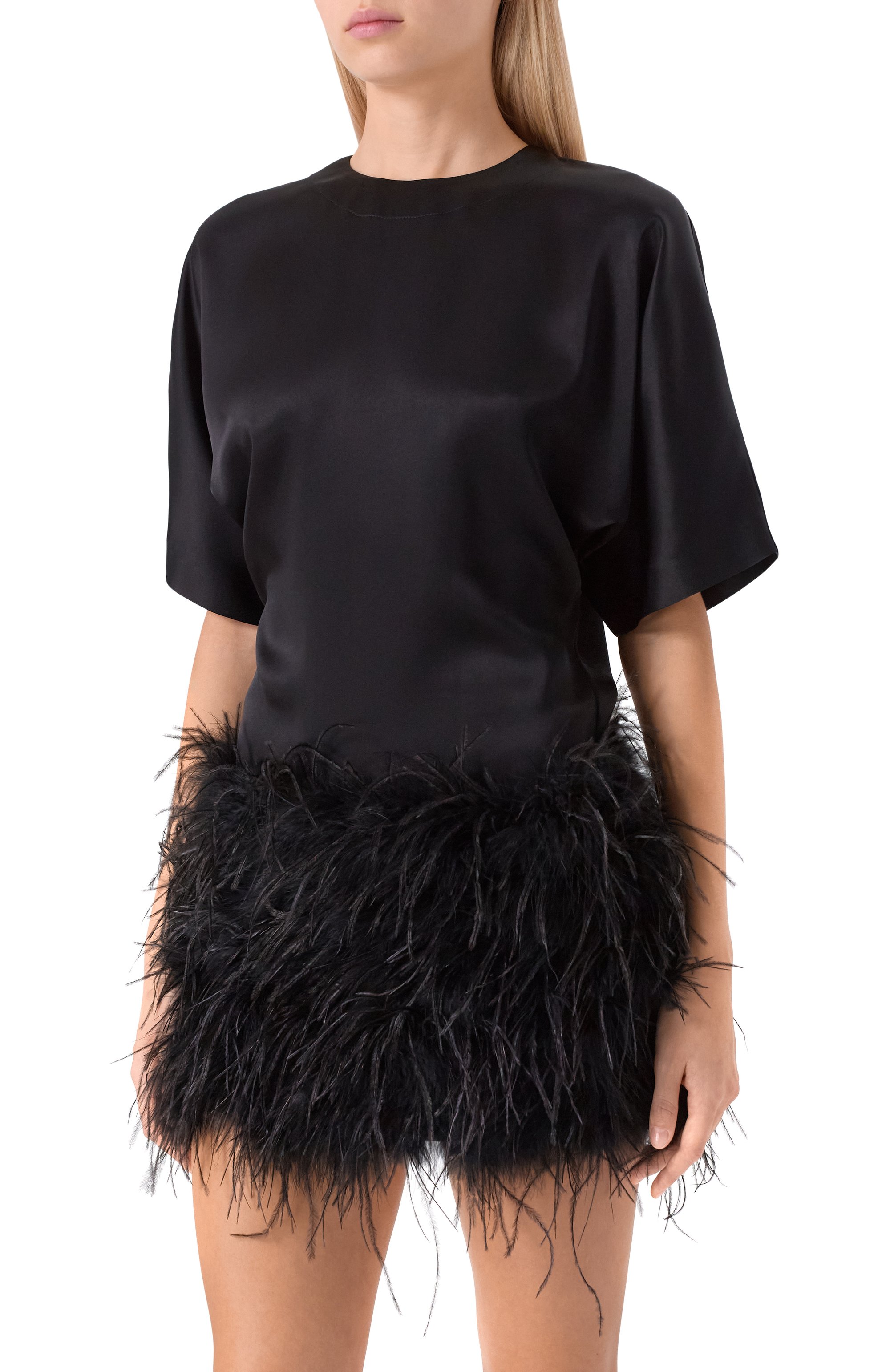 Атласное платье с отделкой перьями PINKO черного цвета по цене 63200 руб., арт. 105738/A2UU, фото 3 Атласное платье с отделкой перьями PINKO, арт. 105738/A2UU, фото 3