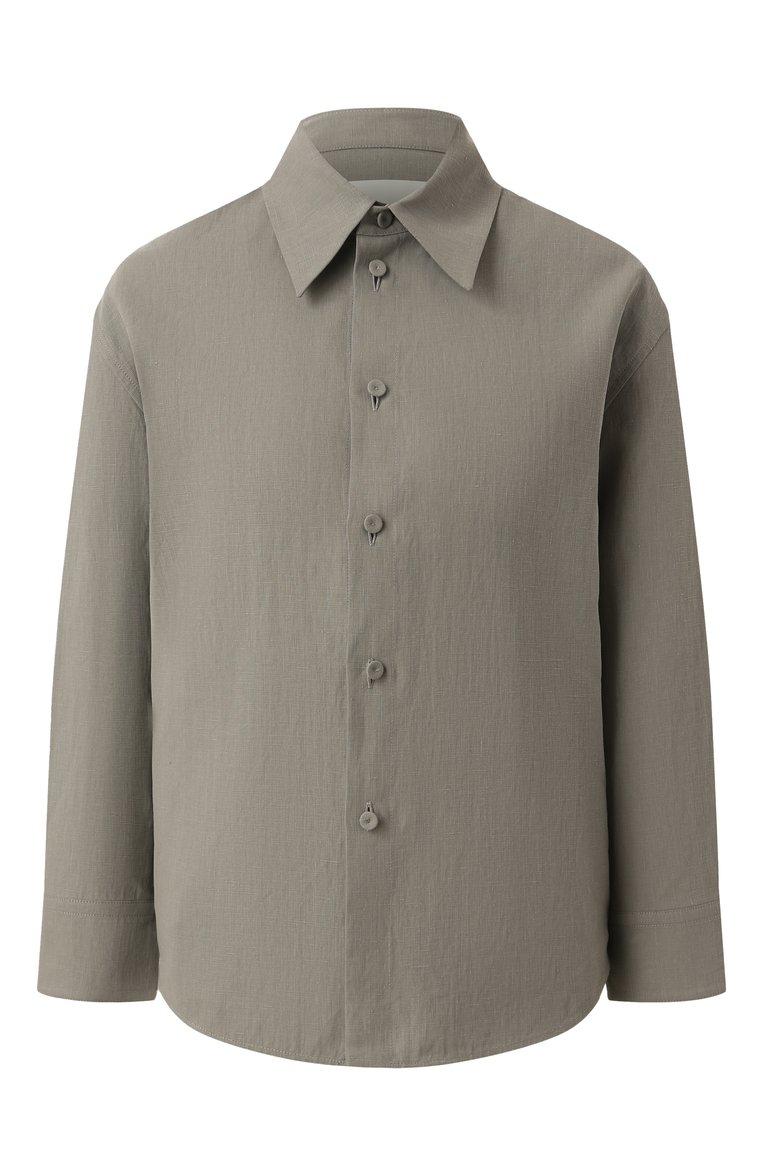 Женская льняная рубашка JIL SANDER серого цвета, арт. J02DL0205/J60001 | Фото 1 (Длина (для топов): Стандартные; Рукава: Длинные; Материал внешний: Лен; Принт: Без принта; Женское Кросс-КТ: Рубашка-одежда; Стили: Минимализм; Автоматизация состава: Проставлено; Автоматизация ТО: Проставлено)