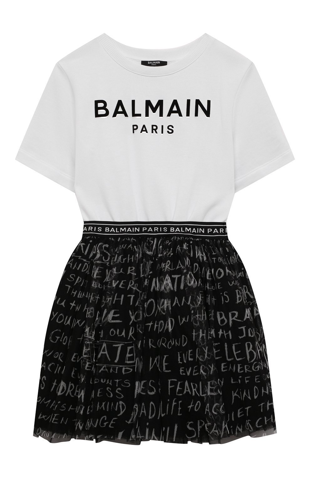 Хлопковое платье BALMAIN черно-белого цвета по цене 59950 руб., арт. BS1A51, фото 1 Хлопковое платье BALMAIN, арт. BS1A51, фото 1