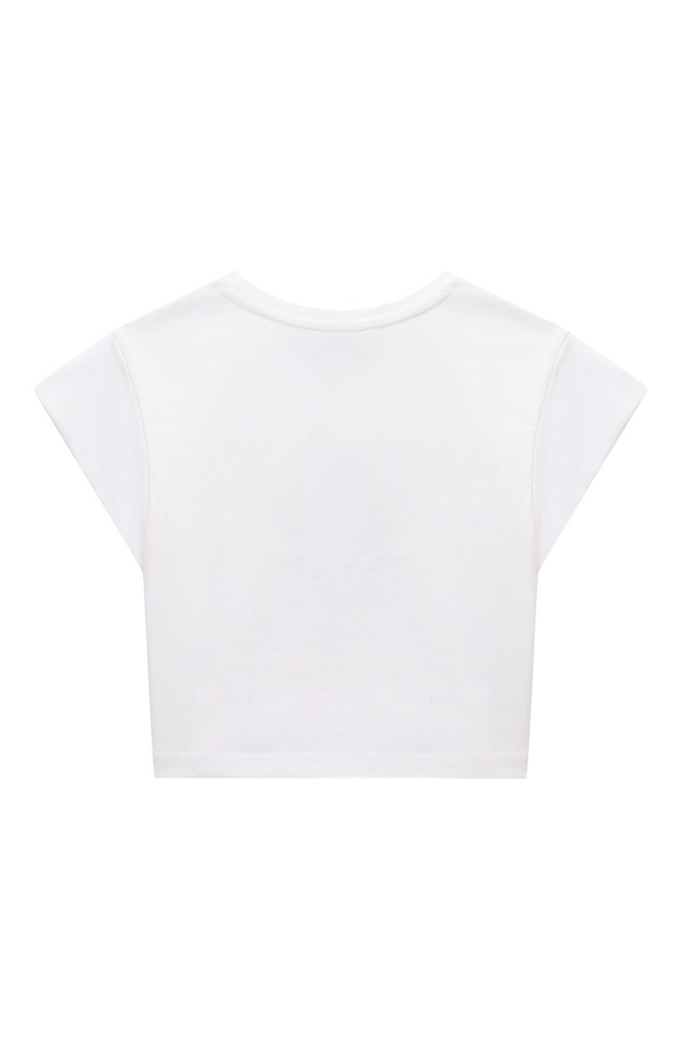 Детская хлопковая футболка KARL LAGERFELD KIDS белого цвета, арт. Z30113 | Фото 2 (Рукава: Короткие; Материал внешний: Хлопок; Драгоценные камни: Проставлено; Материал сплава: Проставлено; Девочки Кросс-КТ: футболка-одежда; Ростовка одежда: 5 лет | 110 см, 12 лет | 152 см, 16 лет | 164 см, 13 - 15 лет | 158 см, 7 лет | 122 см, 9 лет | 134 см)
