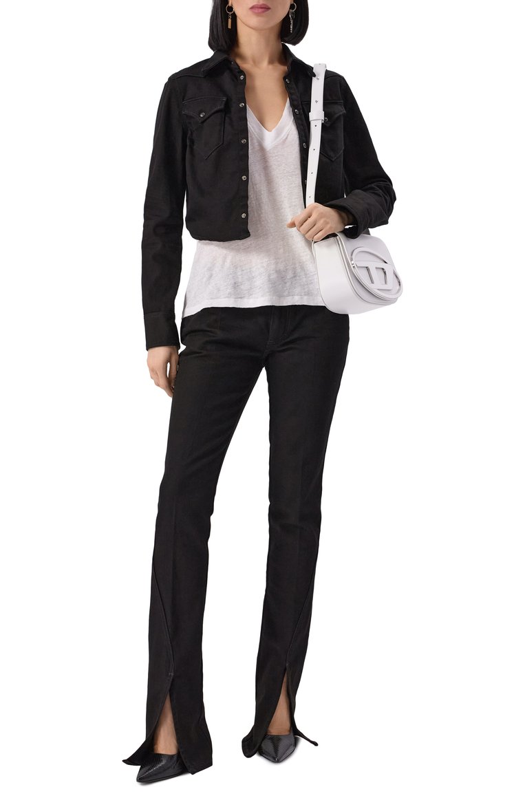 Женская джинсовая рубашка DSQUARED2 черного цвета, арт. S80DL0026/S30564 | Фото 2 (Материал сплава: Проставлено; Длина (для топов): Укороченные; Рукава: Длинные; Материал внешний: Хлопок, Деним; Драгоценные камни: Проставлено; Стили: Кэжуэл; Кросс-КТ: Деним, костюм; Женское Кросс-КТ: Рубашка-одежда)