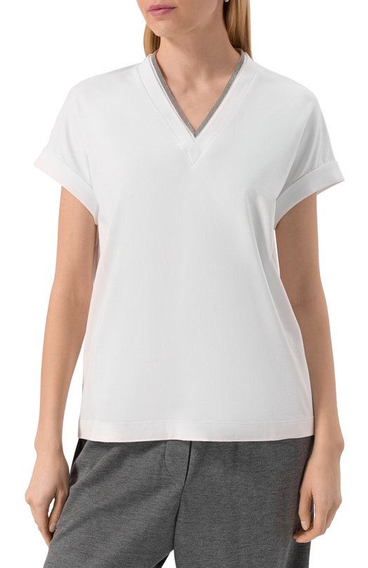 Хлопковая футболка Brunello Cucinelli M0T18BD222 Белый  M0T18BD222 Фото 3
