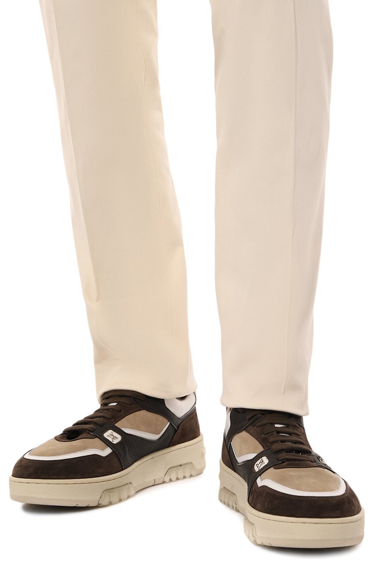 Мужские замшевые кеды zeus ARTIOLI коричневого цвета, арт. 0S684/SUEDE/RUBBERIZ.S.KID/CALF/SUED ZEUS | Фото 3 (Материал внешний: Натуральная кожа, Замша; Материал сплава: Проставлено; Материал внутренний: Натуральная кожа; Подошва: Массивная; Драгоценные камни: Проставлено; Материал утеплителя: Без утеплителя; Стили: Классический; Кросс-КТ: Низкие)
