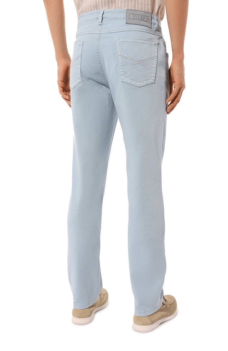 Мужские джинсы slim fit ZILLI голубого цвета, арт. J5T002M0462VZL000 | Фото 4 (Длина (брюки, джинсы): Стандартные; Материал внешний: Хлопок, Деним; Силуэт М (брюки): Прямые; Кросс-КТ: Деним; Стили: Повседневный; Автоматизация состава: Проставлено; Автоматизация ТО: Проставлено; Детали: Без декора)