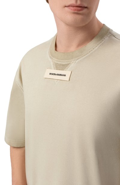 Хлопковая футболка DOLCE & GABBANA хаки цвета по цене 85850 руб., арт. G8TJ6T/G7PPQ, фото 5 Хлопковая футболка DOLCE & GABBANA, арт. G8TJ6T/G7PPQ, фото 5