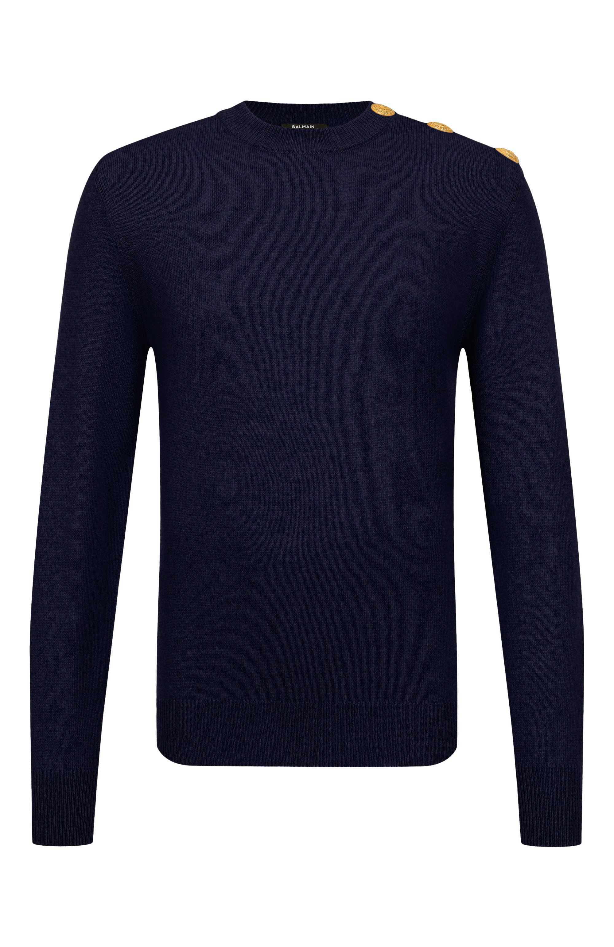 Джемпер из кашемира и шерсти BALMAIN темно-синего цвета по цене 157000 руб., арт. FH1KD010/KI87, фото 1 Джемпер из кашемира и шерсти BALMAIN, арт. FH1KD010/KI87, фото 1