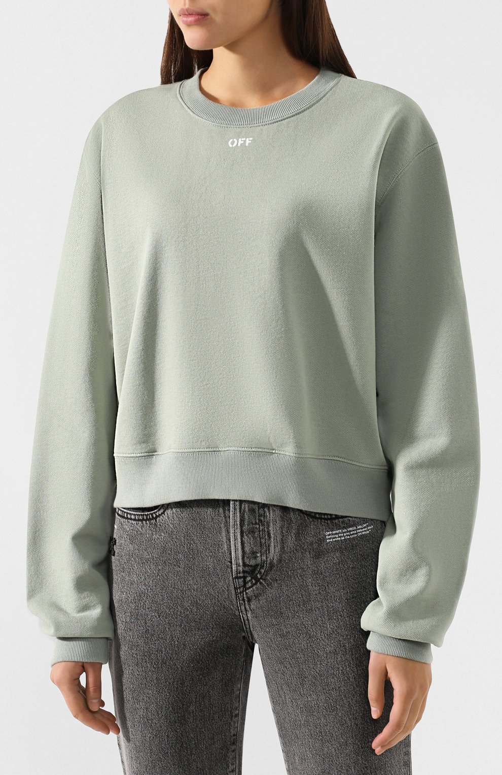 Хлопковый свитшот OFF-WHITE зеленого цвета по цене 29350 руб., арт. 0WBA026R190030534101, фото 3 Хлопковый свитшот OFF-WHITE, арт. 0WBA026R190030534101, фото 3