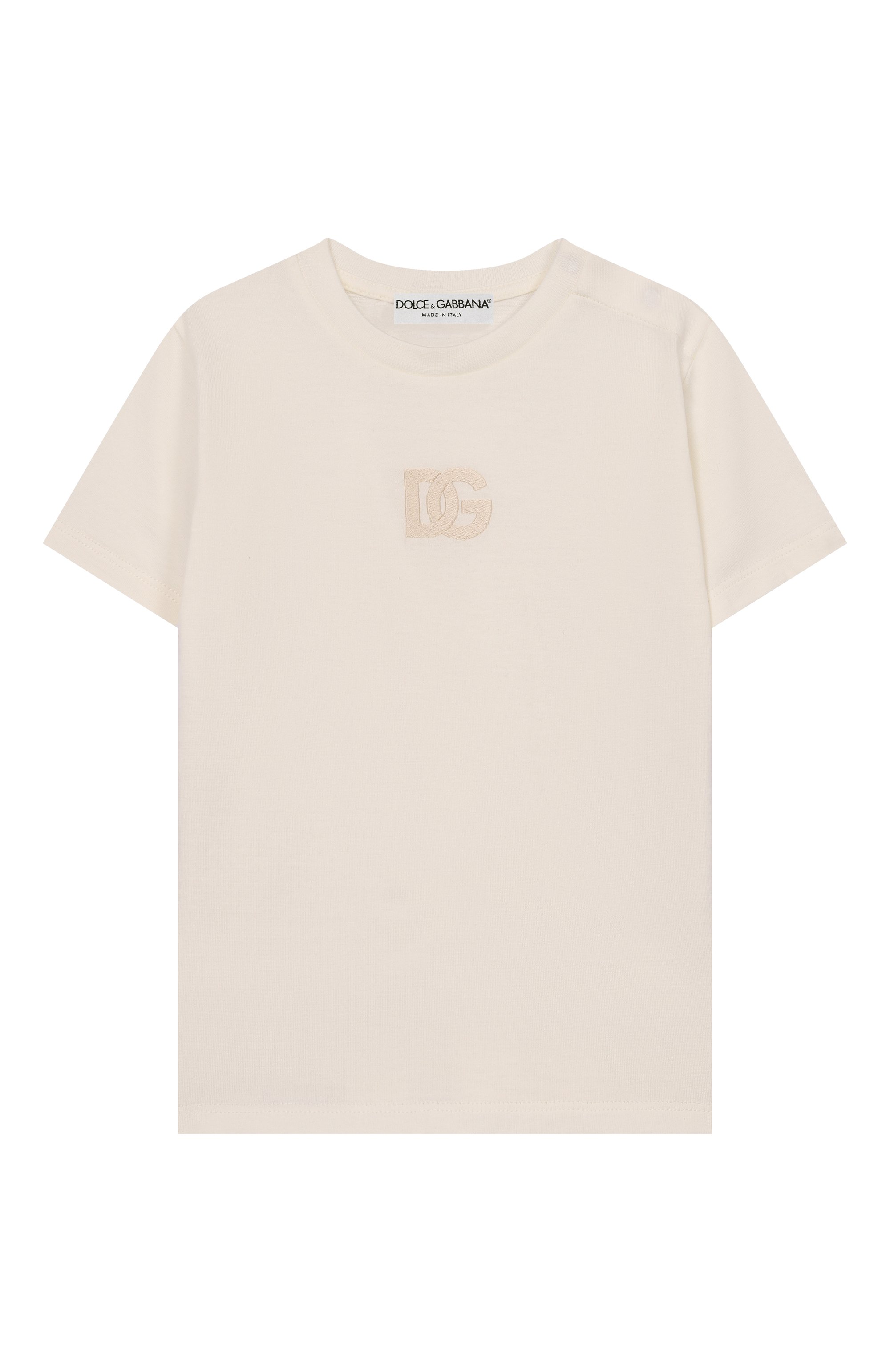 Хлопковая футболка DOLCE & GABBANA кремового цвета по цене 17550 руб., арт. L1JT7W/G7PSW, фото 1 Хлопковая футболка DOLCE & GABBANA, арт. L1JT7W/G7PSW, фото 1