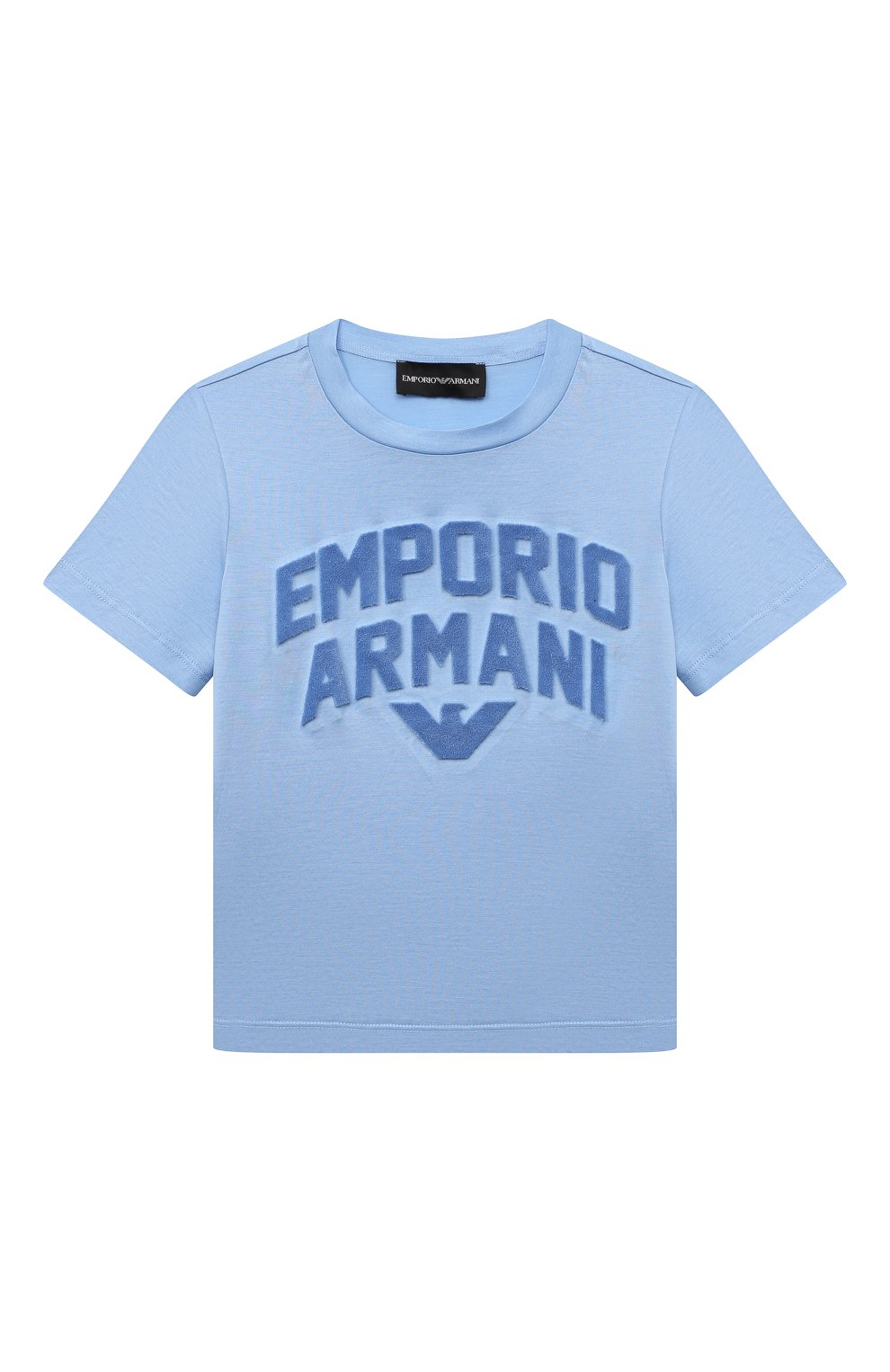 Футболка из лиоцелла и хлопка EMPORIO ARMANI голубого цвета по цене 10750 руб., арт. 3R4TBG/1JUVZ, фото 1 Футболка из лиоцелла и хлопка EMPORIO ARMANI, арт. 3R4TBG/1JUVZ, фото 1