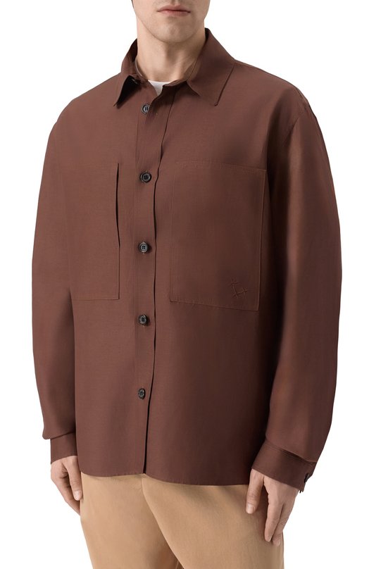 Рубашка из вискозы и льна Laneus S6LAMASI072 Коричневый  S6LAMASI072 Фото 3