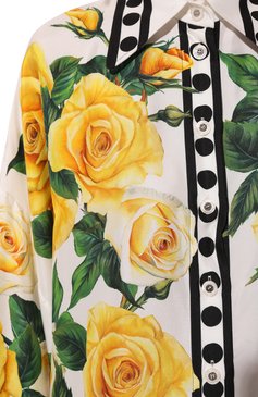 Женская шелковая блузка DOLCE & GABBANA желтого цвета, арт. F5Q42T/GDA9C | Фото 5 (Материал сплава: Проставлено; Материал внешний: Шелк; Рукава: Длинные; Драгоценные камни: Проставлено; Длина (для топов): Удлиненные; Принт: С принтом; Женское Кросс-КТ: Блуза-одежда; Стили: Кэжуэл)