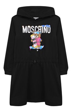 Детское хлопковое платье MOSCHINO черного цвета, арт. HDV0BY/LDA22/4A-8A | Фото 1 (Рукава: Длинные; Материал внешний: Хлопок; Девочки Кросс-КТ: Платье-одежда; Случай: Повседневный; Материал сплава: Проставлено; Драгоценные камни: Проставлено; Ростовка одежда: 8 лет | 128 см)