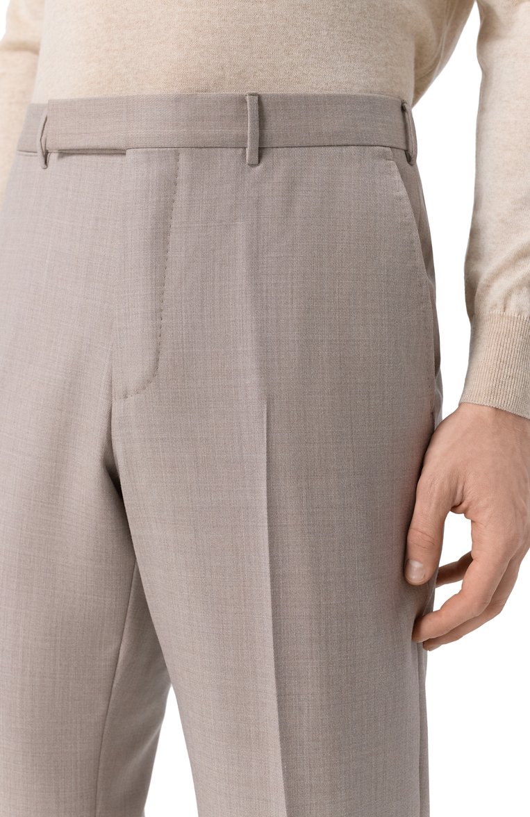 Мужские шерстяные брюки ZEGNA светло-коричневого цвета, арт. 75TB12/811F34A8 | Фото 5 (Материал внешний: Шерсть; Длина (брюки, джинсы): Стандартные; Случай: Повседневный; Стили: Кэжуэл; Автоматизация состава: Проставлено; Автоматизация ТО: Проставлено)