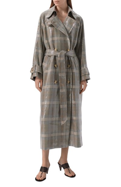 Тренч с отделкой пайетками CHAPURIN серого цвета по цене 150000 руб., арт. CT/17395/28976-М, фото 3 Тренч с отделкой пайетками CHAPURIN, арт. CT/17395/28976-М, фото 3