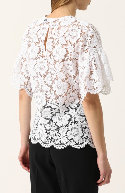 Однотонный кружевной топ с коротким рукавом VALENTINO, арт. PB3AE1Q7/1EC, фото 4