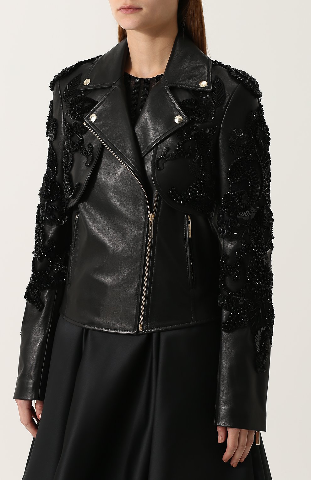 Кожаная куртка с косой молнией и д екоративной отделкой ELIE SAAB, арт. 9035, фото 3