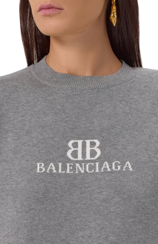 Хлопковый свитер Balenciaga 818419/T3368 Серый  818419/T3368 Фото 5