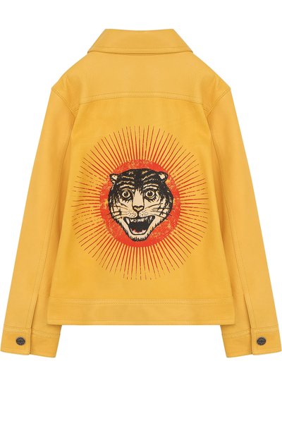 Кожаная куртка с принтом и отложным воротником GUCCI, арт. 502058/XG588, фото 2