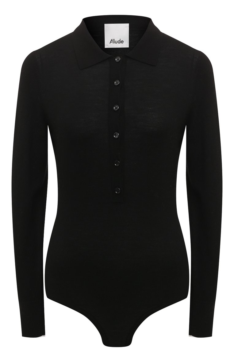 Женское шерстяное боди ALLUDE черного цвета, арт. 235/64015 | Фото 1 (Рукава: Длинные; Материал внешний: Шерсть; Женское Кросс-КТ: Боди-одежда; Стили: Кэжуэл; Автоматизация ТО: Проставлено; Автоматизация состава: Проставлено)
