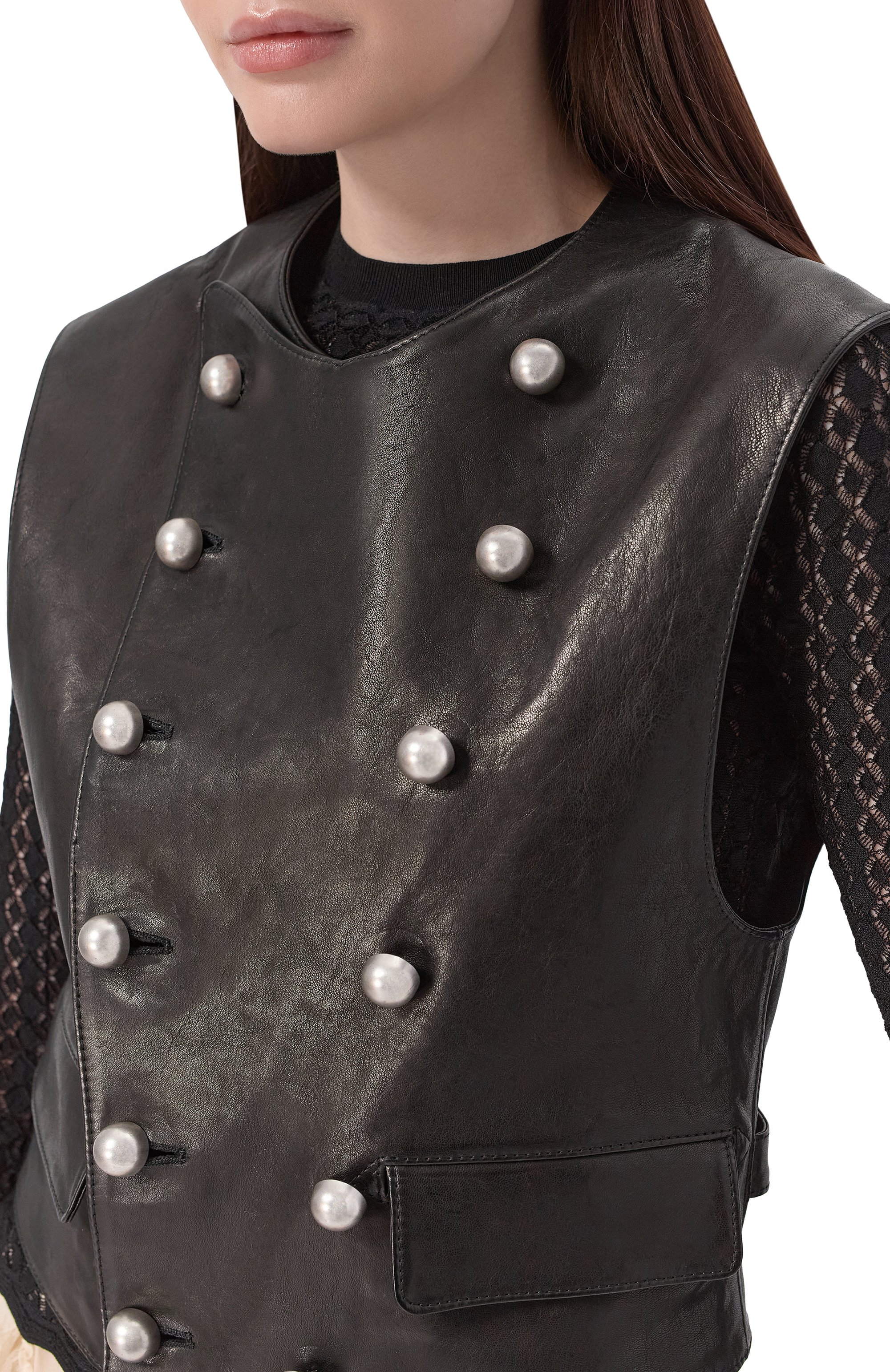 Кожаный жилет ANN DEMEULEMEESTER черного цвета по цене 413000 руб., арт. B0013976/LT137, фото 5 Кожаный жилет ANN DEMEULEMEESTER, арт. B0013976/LT137, фото 5