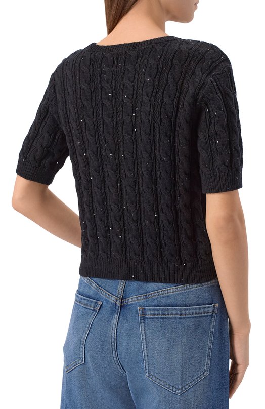 Хлопковый свитер Frame Denim WP26KSW026/THE SEQUIN GATHERED SWEATER Чёрный  WP26KSW026/THE SEQUIN GATHERED SWEATER Фото 4