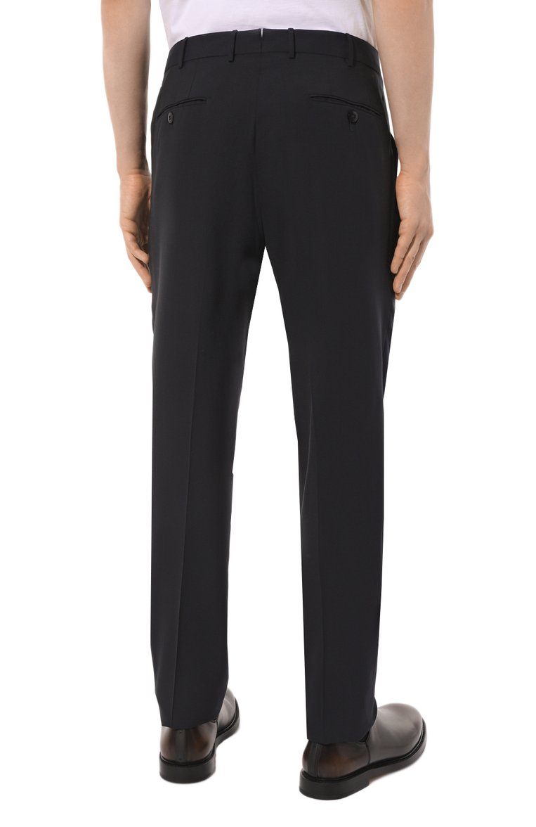 Мужские шерстяные брюки ZEGNA темно-синего цвета, арт. C27F08/75TB12 | Фото 4 (Длина (брюки, джинсы): Стандартные; Материал внешний: Шерсть; Случай: Повседневный; Стили: Кэжуэл; Автоматизация состава: Проставлено; Автоматизация ТО: Проставлено)