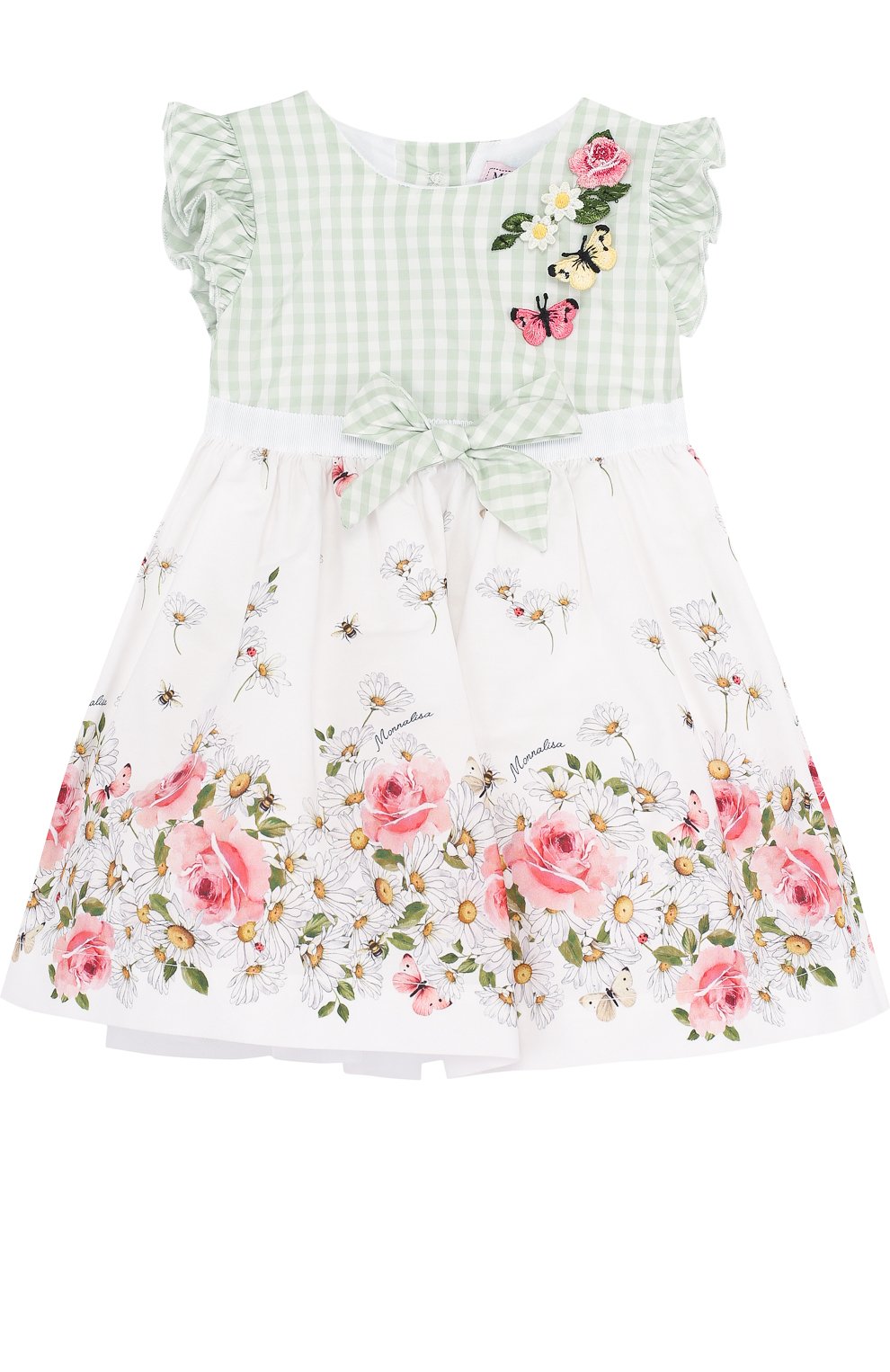 Хлопковое платье с аппликациями и бантом MONNALISA белого цвета по цене 17800 руб., арт. 311910AD, фото 1 Хлопковое платье с аппликациями и бантом MONNALISA, арт. 311910AD, фото 1