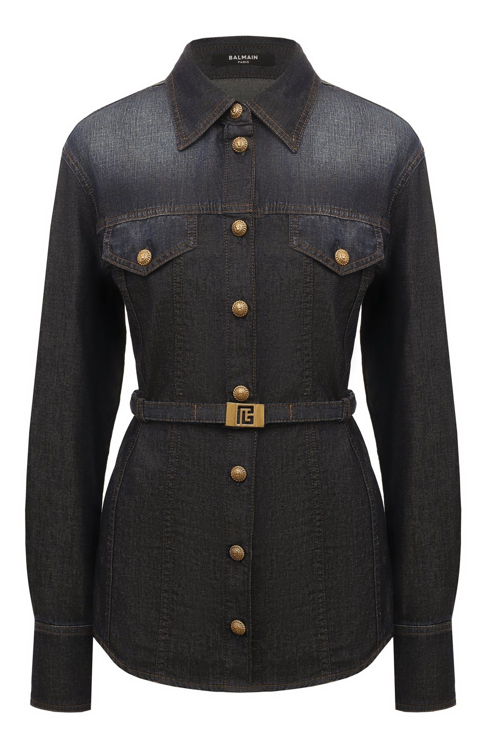Джинсовая рубашка BALMAIN темно-синего цвета по цене 162500 руб., арт. BF0HC060DD63, фото 1 Джинсовая рубашка BALMAIN, арт. BF0HC060DD63, фото 1