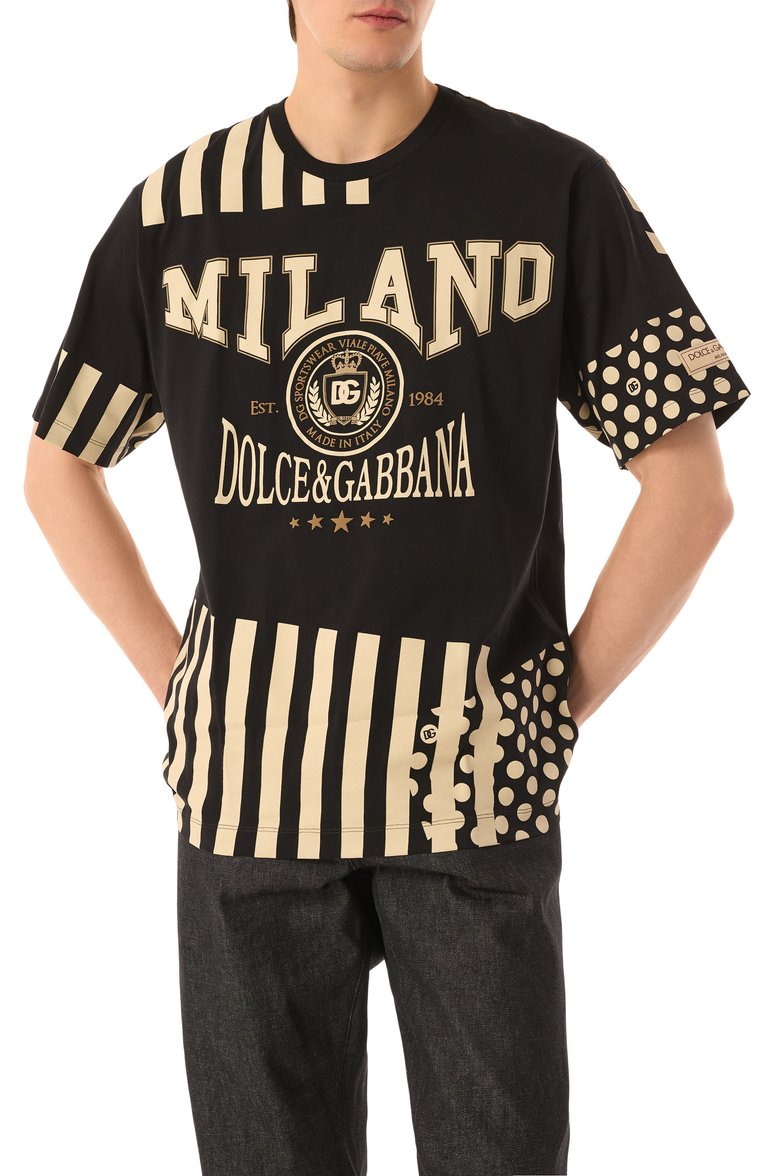 Мужская хлопковая футболка DOLCE & GABBANA черного цвета, арт. G8PN9T/G7NPZ | Фото 3 (Рукава: Короткие; Длина (для топов): Удлиненные; Материал внешний: Хлопок; Принт: С принтом; Стили: Спорт-шик; Мужское Кросс-КТ: Футболка-одежда; Кросс-КТ: Джерси)