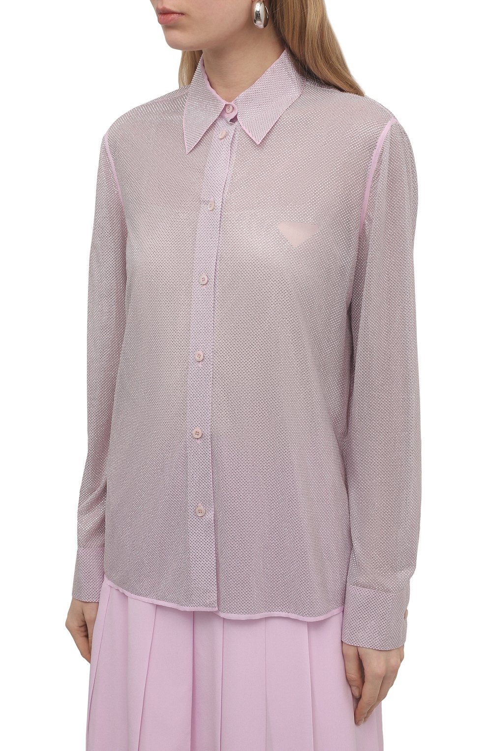 Шелковая блузка с отделкой стразами PRADA, арт. P435FR-1Z4W-F0T08-221, фото 3