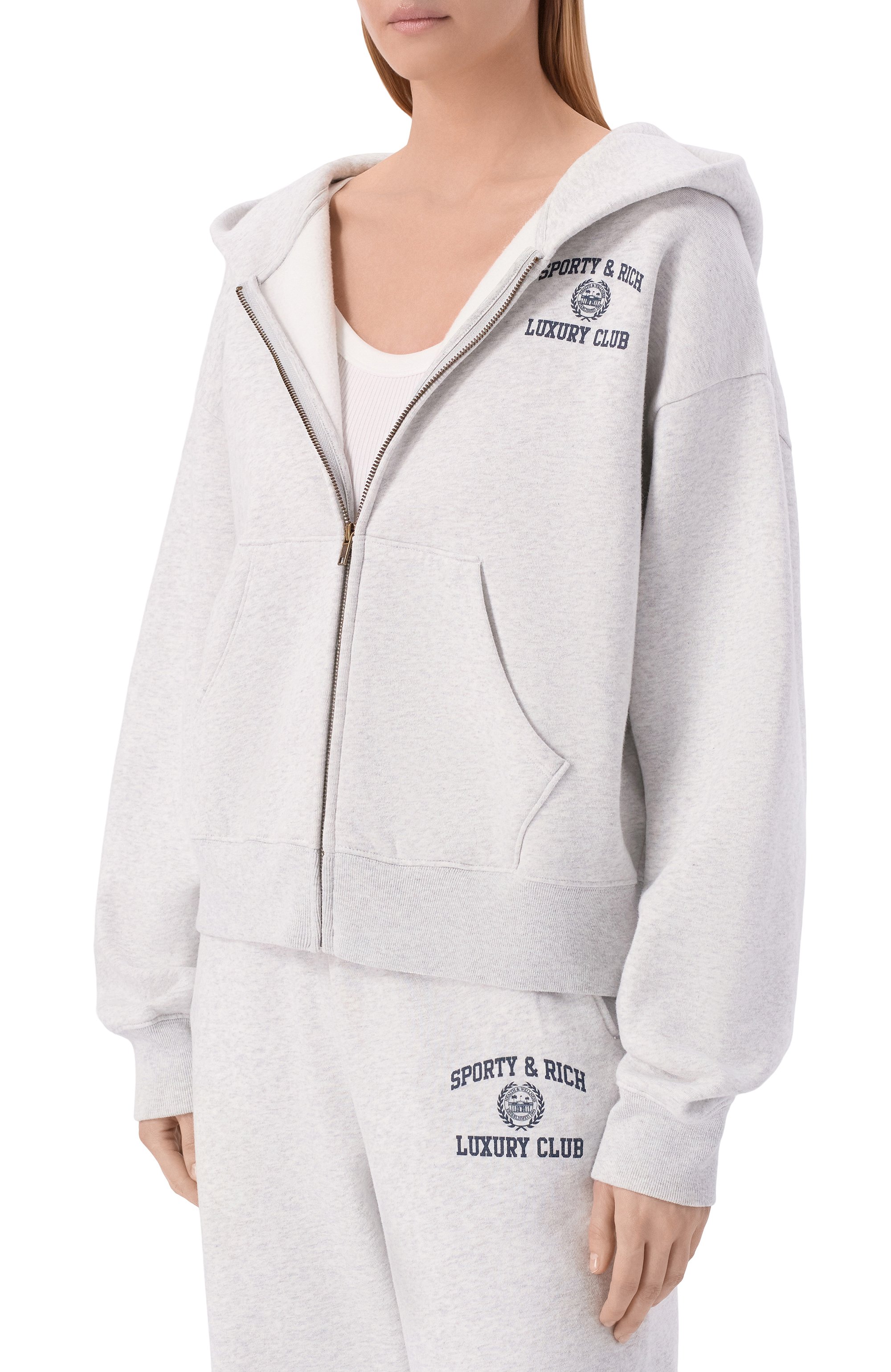 Хлопковая толстовка luxury club SPORTY AND RICH, арт. ST0947842GY03/S&R LUXURY CLUB ZIPPED H00DIE, фото 3