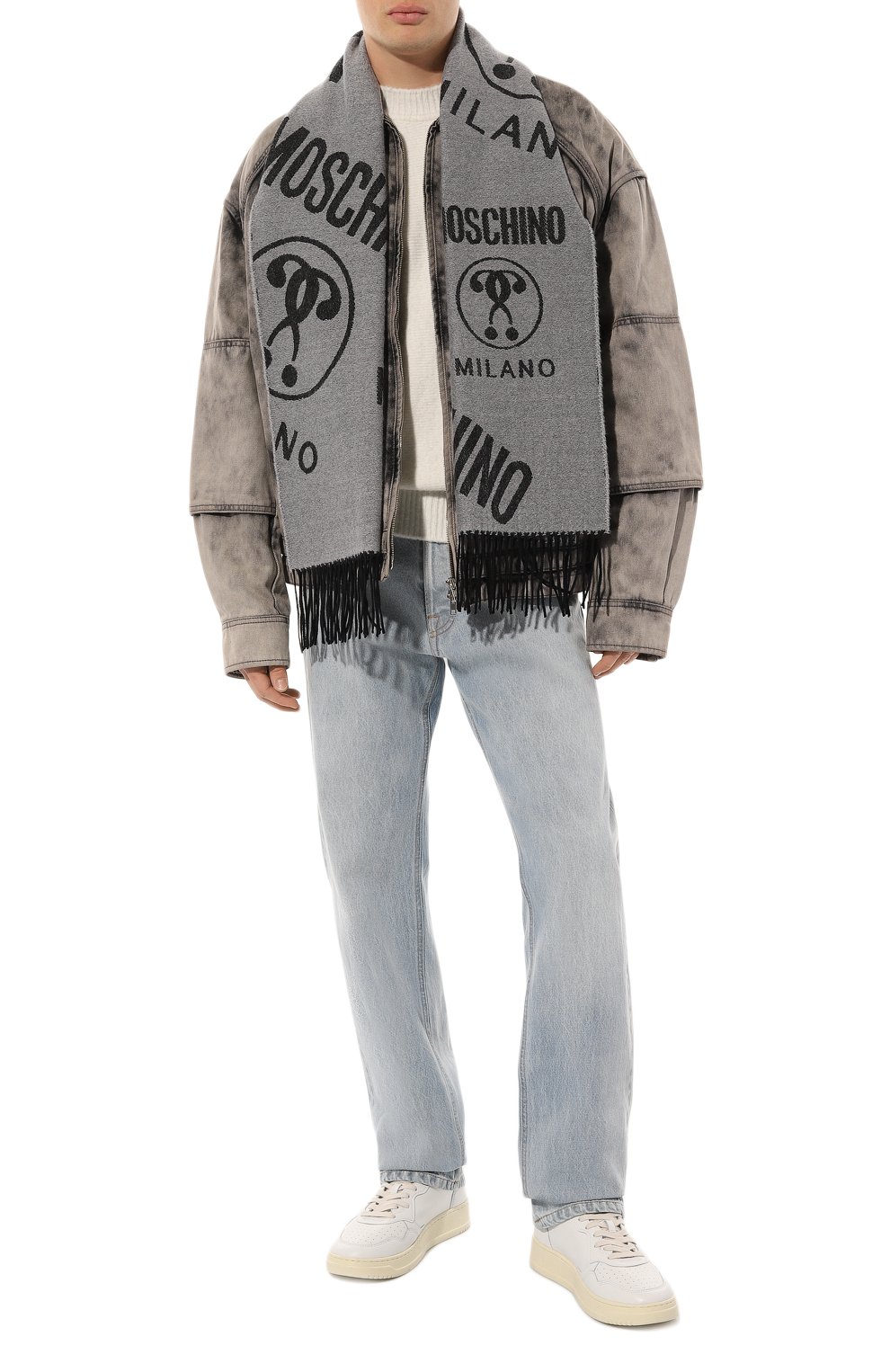 Шерстяной шарф MOSCHINO серого цвета по цене 15700 руб., арт. 50152/M5414, фото 2 Шерстяной шарф MOSCHINO, арт. 50152/M5414, фото 2
