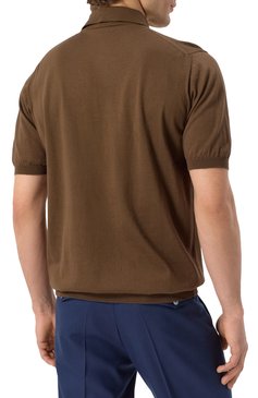 Мужское хлопковое поло KITON коричневого цвета, арт. UMKXX33256S | Фото 4 (Рукава: Короткие; Длина (для топов): Стандартные; Материал внешний: Хлопок; Стили: Кэжуэл; Принт: Без принта; Кросс-КТ: Трикотаж; Застежка: Пуговицы)