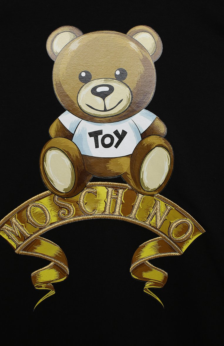 Детское хлопковое платье MOSCHINO черного цвета, арт. HDV097/LDA16/10A-14A | Фото 3 (Материал внешний: Хлопок; Рукава: Длинные; Случай: Повседневный; Девочки Кросс-КТ: Платье-одежда; Драгоценные камни: Проставлено; Материал сплава: Проставлено; Региональные ограничения белый список (Axapta Mercury): Не проставлено; Ростовка одежда: 10 - 11 лет | 140 - 146см, 12 лет | 152 см, 13 - 15 лет | 158 см)