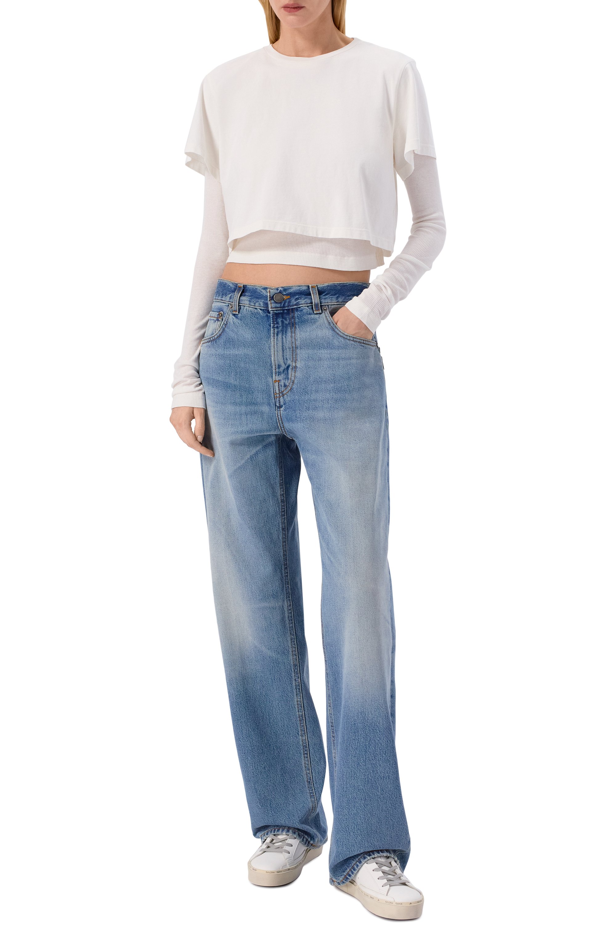 Хлопковый лонгслив AGOLDE белого цвета по цене 29950 руб., арт. A74241611, фото 2 Хлопковый лонгслив AGOLDE, арт. A74241611, фото 2