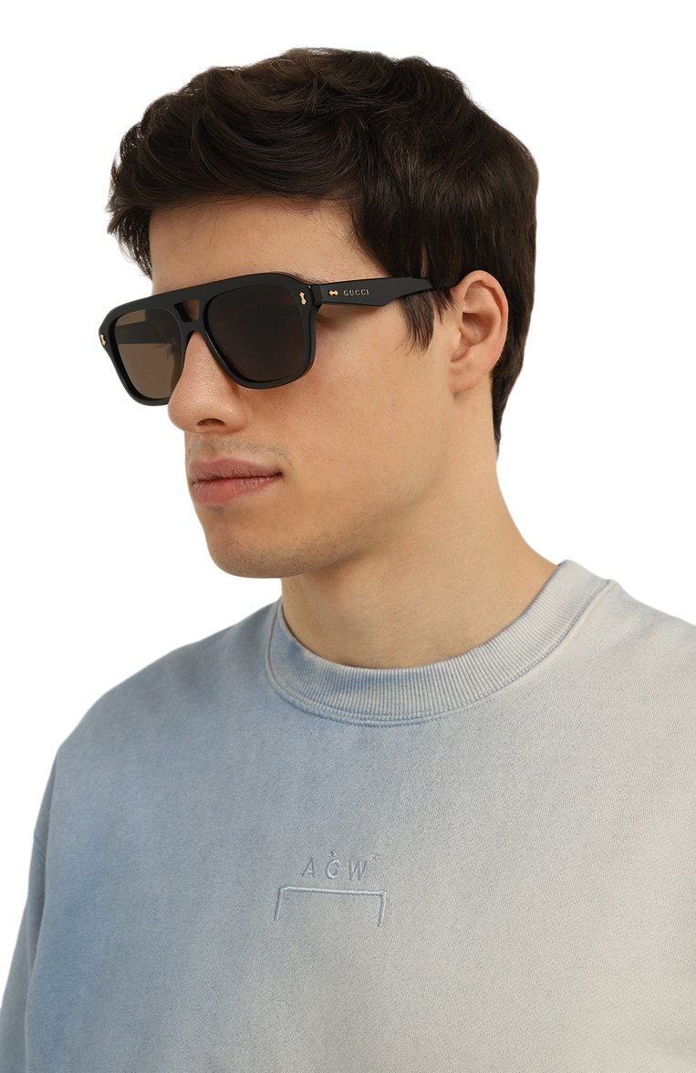 Мужские солнцезащитные очки GUCCI черного цвета, арт. GG1263S 002 | Фото 2 (Нос: Не проставлено; Региональные ограничения белый список (Axapta Mercury): Не проставлено; Тип очков: С/з; Кросс-КТ: С/з-мужское; Материал: Пластик; Оптика Гендер: оптика-мужское; Очки форма: Авиаторы)