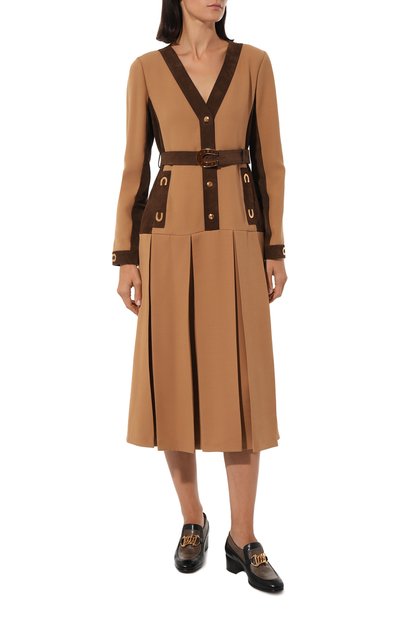 Платье из шелка и шерсти GUCCI коричневого цвета по цене 648000 руб., арт. 597185 Z8AGE, фото 3 Платье из шелка и шерсти GUCCI, арт. 597185 Z8AGE, фото 3
