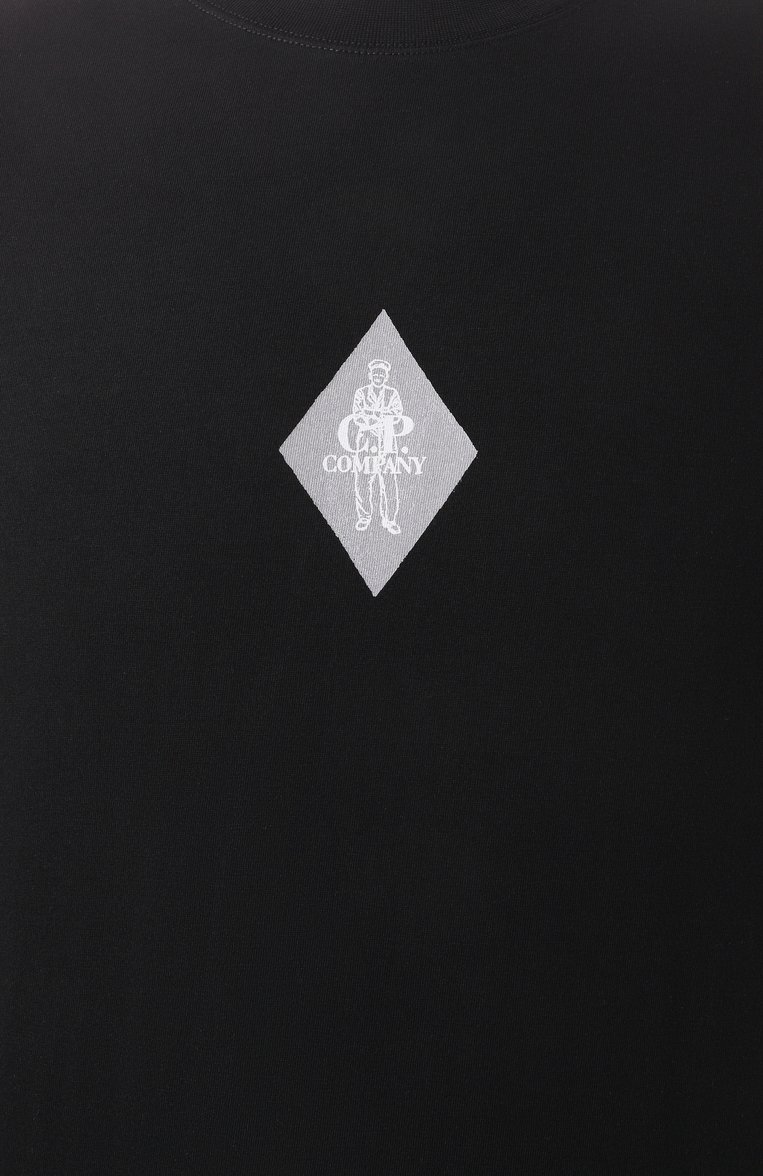 Мужская хлопковая футболка C.P. COMPANY черного цвета, арт. 18CMTS144A006586W | Фото 6 (Драгоценные камни: Проставлено; Материал сплава: Проставлено; Длина (для топов): Стандартные; Рукава: Короткие; Стили: Кэжуэл; Принт: С принтом; Материал внешний: Хлопок; Кросс-КТ: Джерси; Мужское Кросс-КТ: Футболка-одежда)
