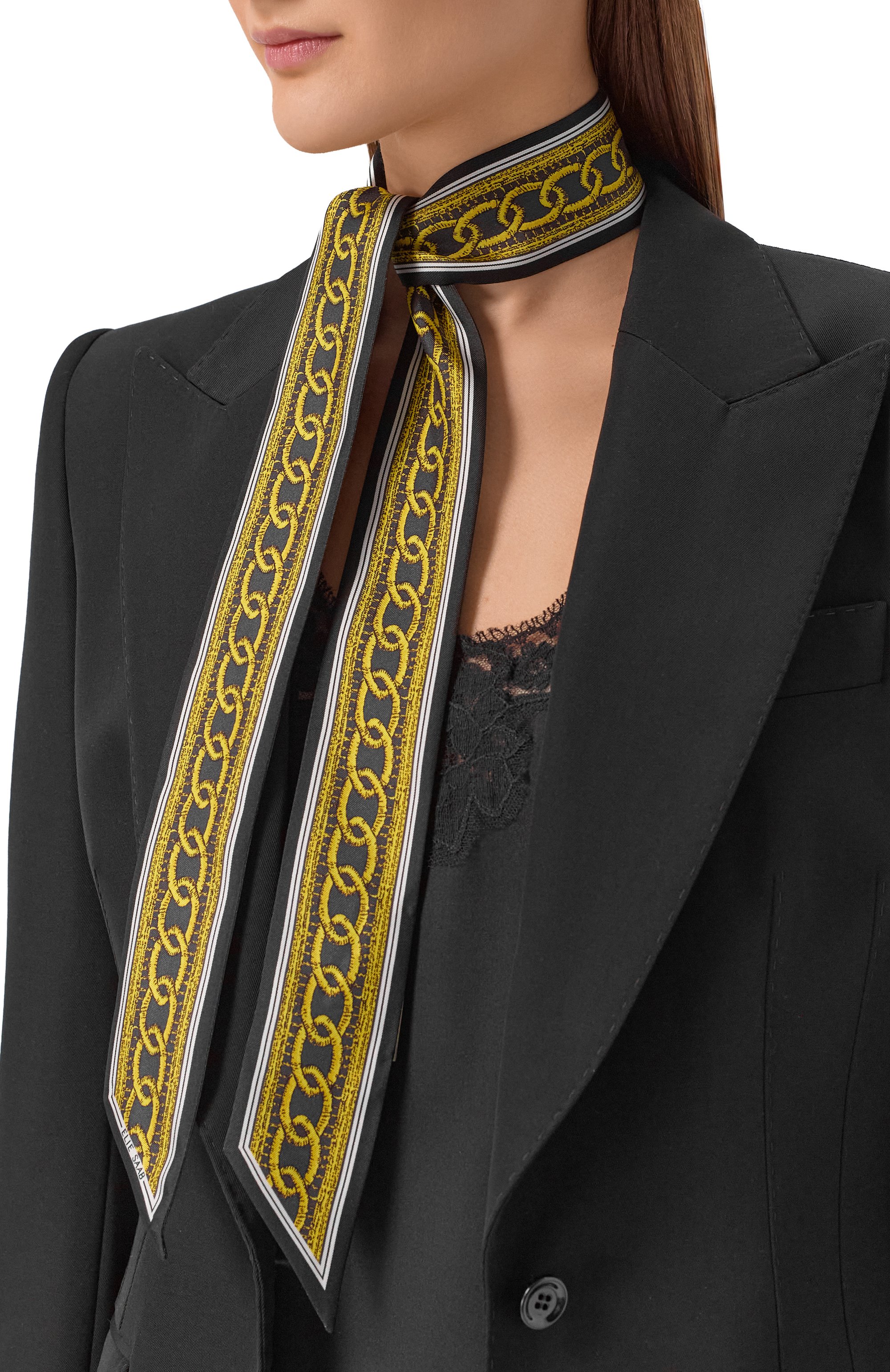 Шелковый шарф-твилли ELIE SAAB черного цвета по цене 12850 руб., арт. 710009405, фото 2 Шелковый шарф-твилли ELIE SAAB, арт. 710009405, фото 2