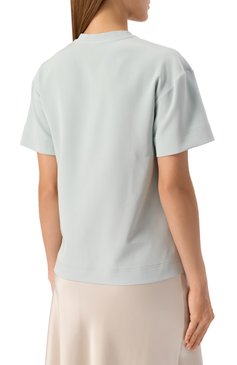 Женский шелковый топ KITON светло-голубого цвета, арт. D59421K0923F03 | Фото 4 (Материал сплава: Проставлено; Материал внешний: Шелк; Длина (для топов): Стандартные; Рукава: Короткие; Драгоценные камни: Проставлено; Стили: Кэжуэл)