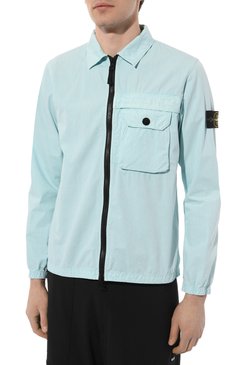 Мужская хлопковая куртка STONE ISLAND бирюзового цвета, арт. M07315107WN | Фото 3 (Рукава: Длинные; Материал сплава: Проставлено; Материал внешний: Хлопок; Стили: Спорт-шик, Кэжуэл; Драгоценные камни: Проставлено; Длина (верхняя одежда): Короткие; Кросс-КТ: Ветровка)