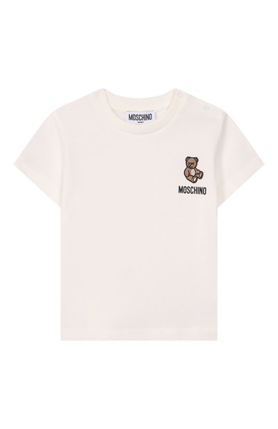 Хлопковая футболка MOSCHINO кремового цвета по цене 7580 руб., арт. MUM04V/LAA02, фото 1 Хлопковая футболка MOSCHINO, арт. MUM04V/LAA02, фото 1