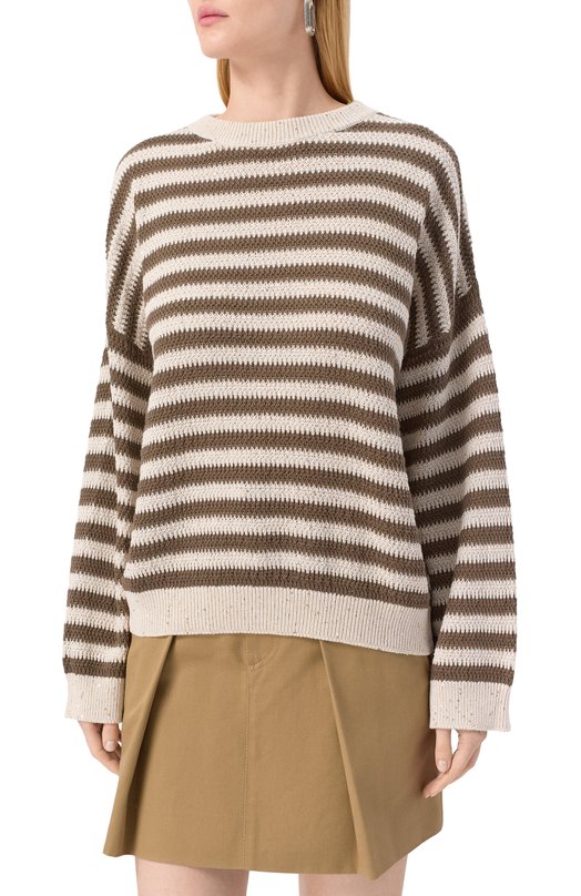 Хлопковый пуловер Brunello Cucinelli MDV752200P Коричневый  MDV752200P Фото 3