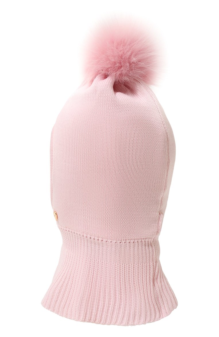 Детского шапка-балаклава IL TRENINO светло-розового цвета, арт. CL 4069/VA | Фото 2 (Материал: Текстиль, Шерсть; Материал сплава: Проставлено; Нос: Не проставлено)