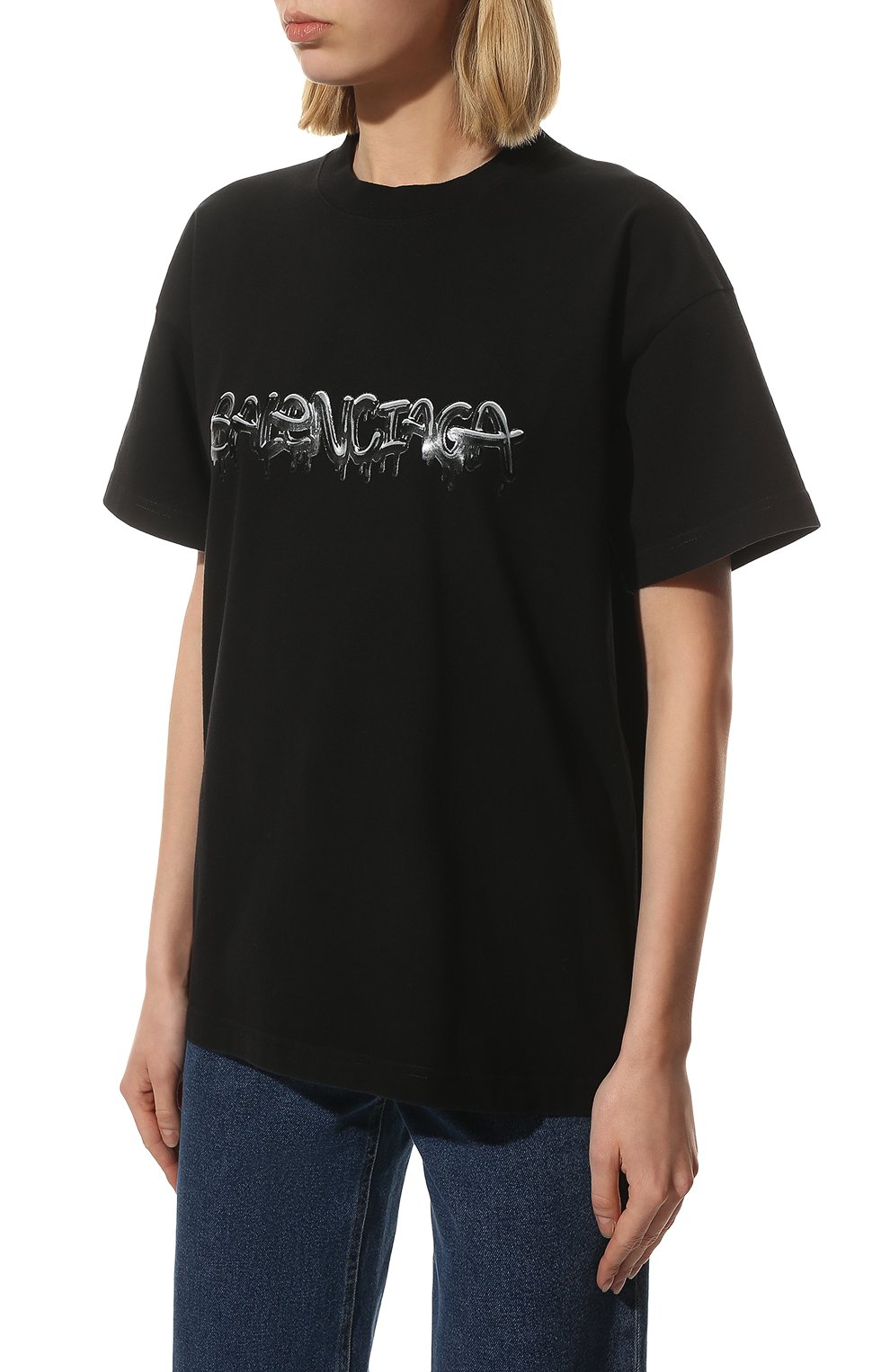 Хлопковая футболка BALENCIAGA черного цвета по цене 79950 руб., арт. 612965/TLVF1, фото 3 Хлопковая футболка BALENCIAGA, арт. 612965/TLVF1, фото 3
