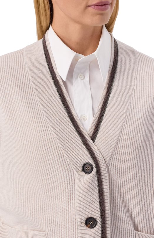Кардиган из шерсти и кашемира Brunello Cucinelli M16222716 Кремовый  M16222716 Фото 5